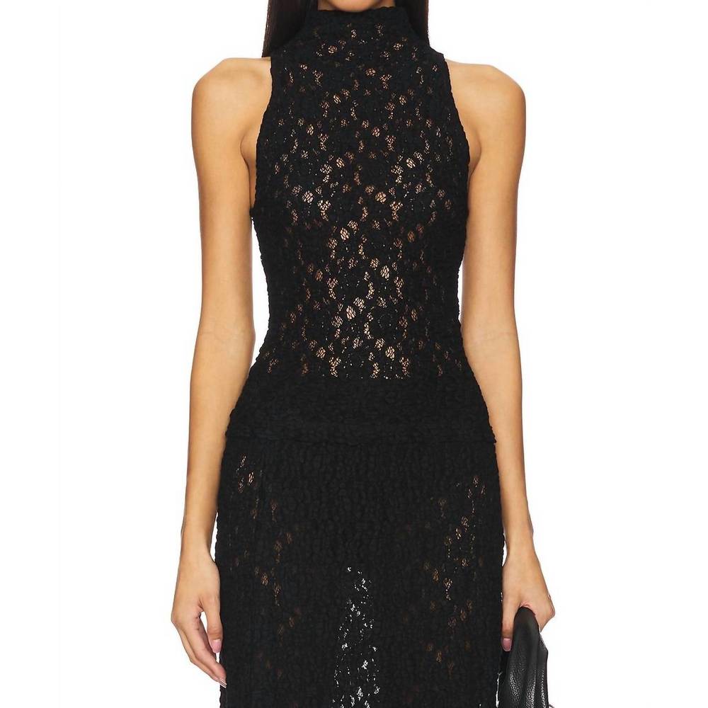 Enza Costa Black Lace High-Neck Tank